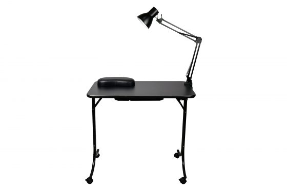 Portable Manicure Table w/ Lamp & Arm Rest, Black