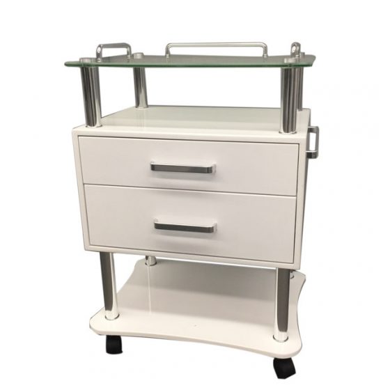 High Gloss Aesthetician Trolley with Top Glass and Drawers