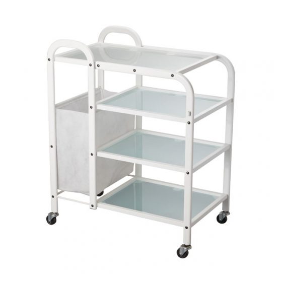Beauty Trolley with Built in Hamper and Glass Shelves FE-1031