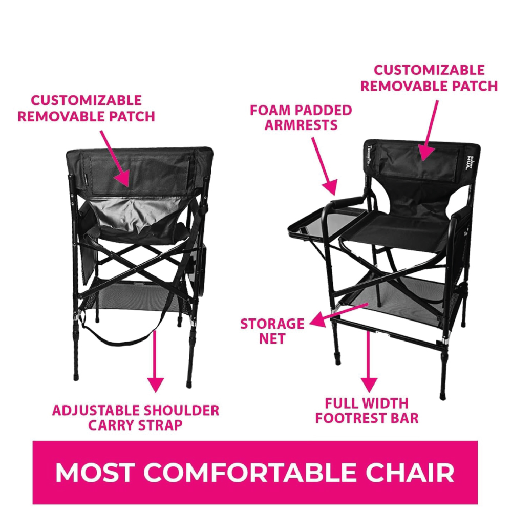 Tuscany Pro Smart Adjustable Portable Makeup Artist, Hairstylist & Event Chair – 22", 25", 29" Adjustable Height