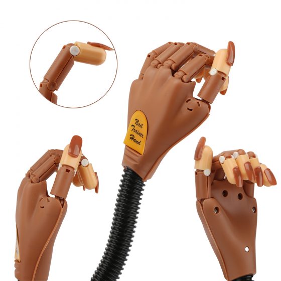 Adjustable Nail Art Model Hand False Nails Matched Practice Hand Clamp Holder with 100 Refill Nail Tips  for Training and Display