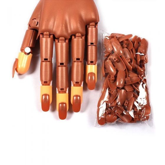 Adjustable Nail Art Model Hand False Nails Matched Practice Hand Clamp Holder with 100 Refill Nail Tips  for Training and Display