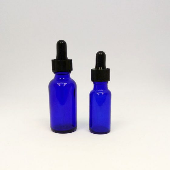 Blue Glass Bottle with Dropper, 1oz or 2oz - Single or Pkg of 10