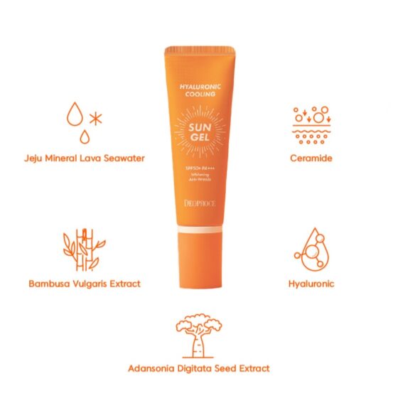 Deoproce Hyaluronic Cooling Sun Gel SPF50+ PA+++ 50g Korean Skincare |Anti-Aging| K-Beauty Sunscreen with No White Cast