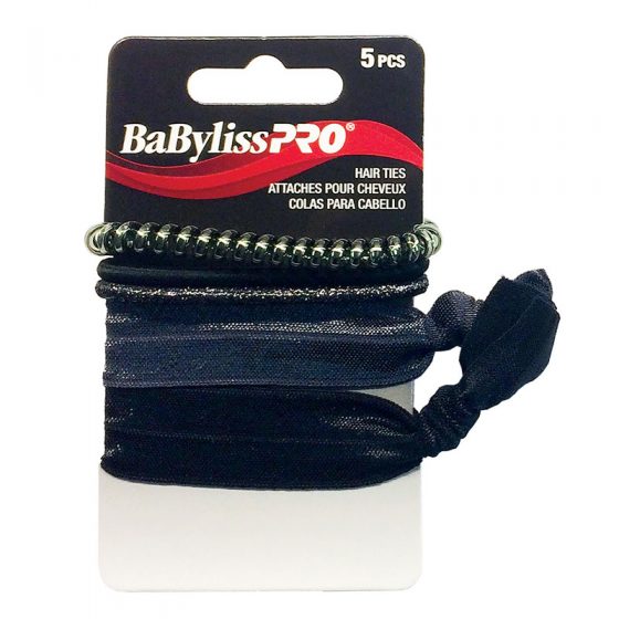 BabylissPRO MIXED HAIR TIES (5 PCS) Black and Silver Tones