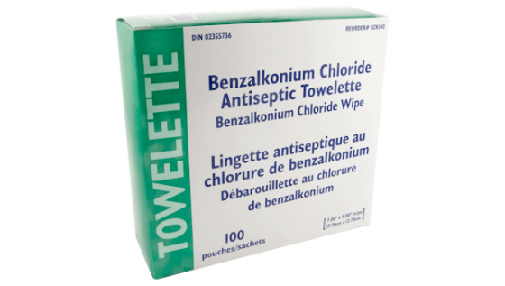 BENZALKONIUM CHLORIDE (BZK), ANTISEPTIC TOWELETTES, 100'S