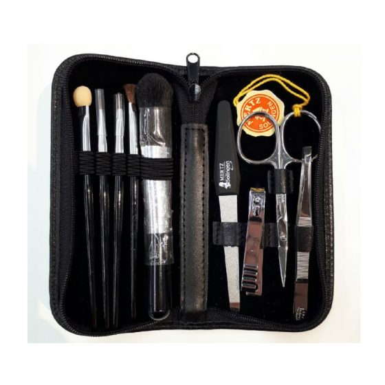 Mertz Leather Travel and Grooming Manicure Kit & Cosmetics Brush Set - Mertz MC-09