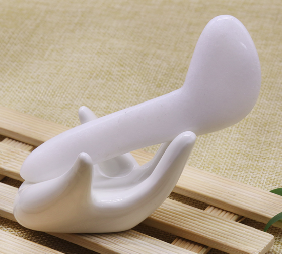 Natural White Jade Stone Scraper with L Top