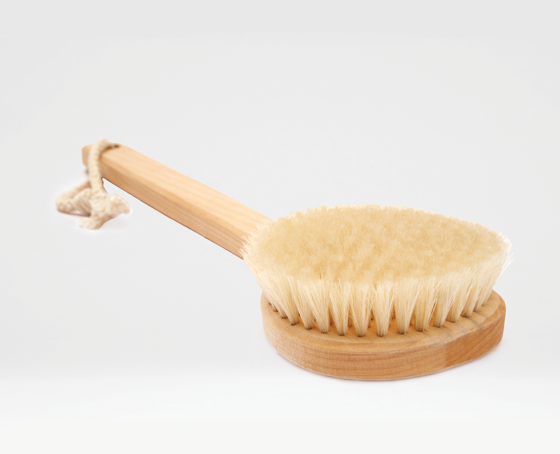 Shower Brush, Natural Bristle Walnut Wood with Short Handle