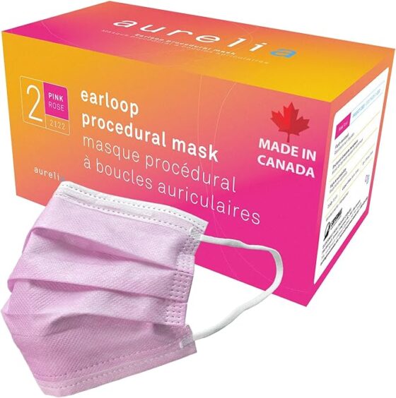 Aurelia - ASTM 3 Pink Disposable Face Masks, Breathable 50 Units, 3 Ply Layer, Made in Canada (50 Count)
