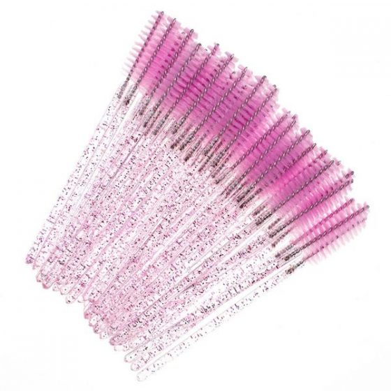 Disposable Mascara Wand Applicators with pink Glitter Pkg of 50