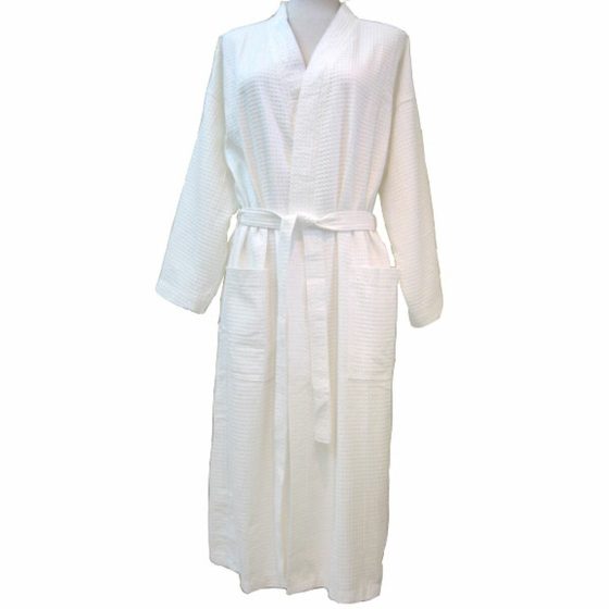 Waffle Weave Bath Robe, White - Unisex Full Length