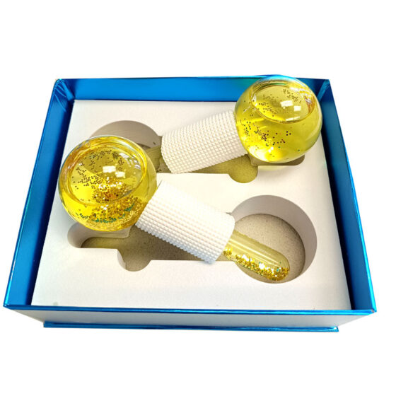 Facial Ice Globes Yellow with Sparkles, Set of 2